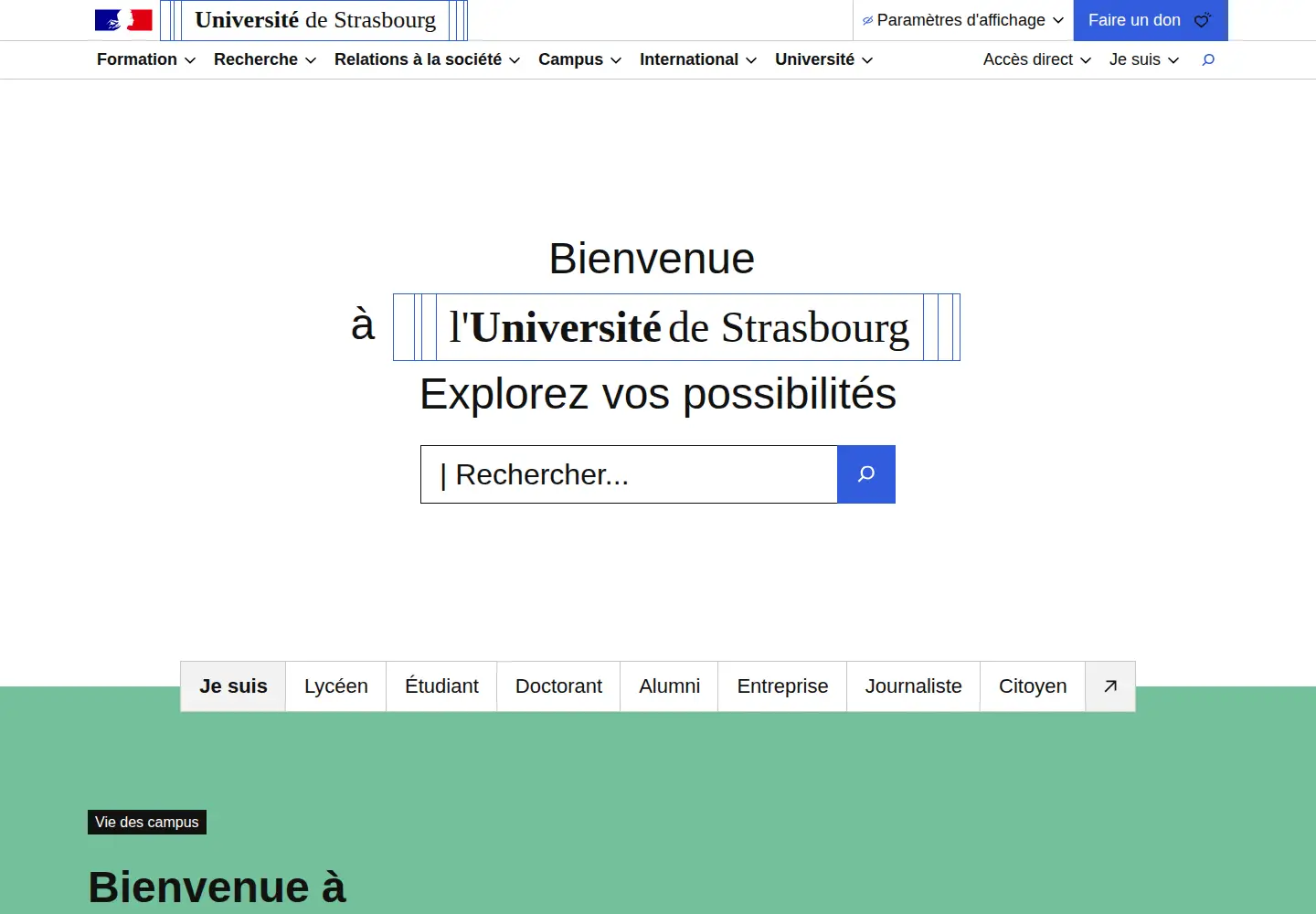 Screenshot of unistra.fr