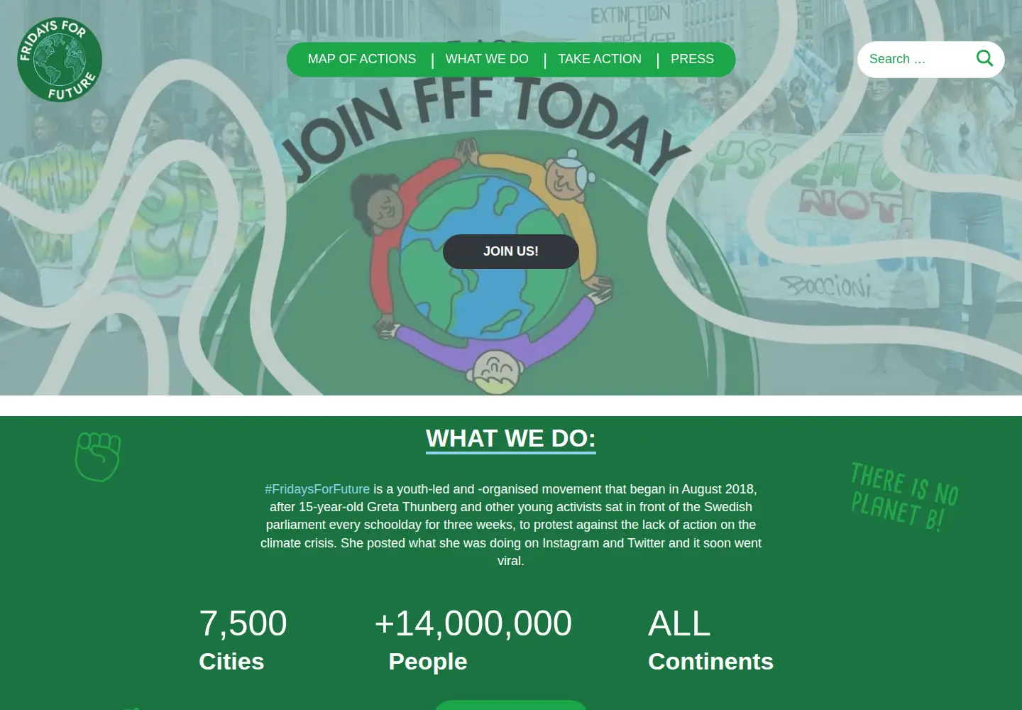 Captured homepage of fridaysforfuture.org in the current scan