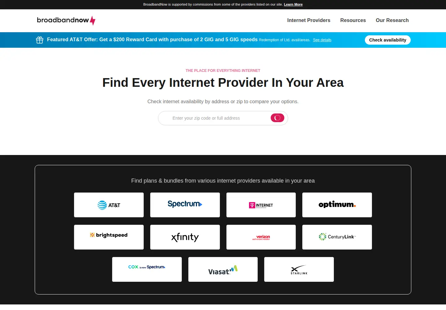 Screenshot of broadbandnow.com
