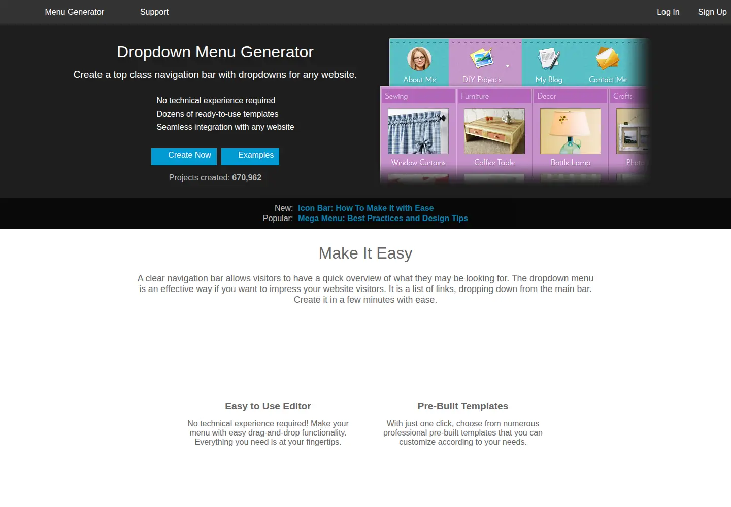 Screenshot of dropdownmenugenerator.com
