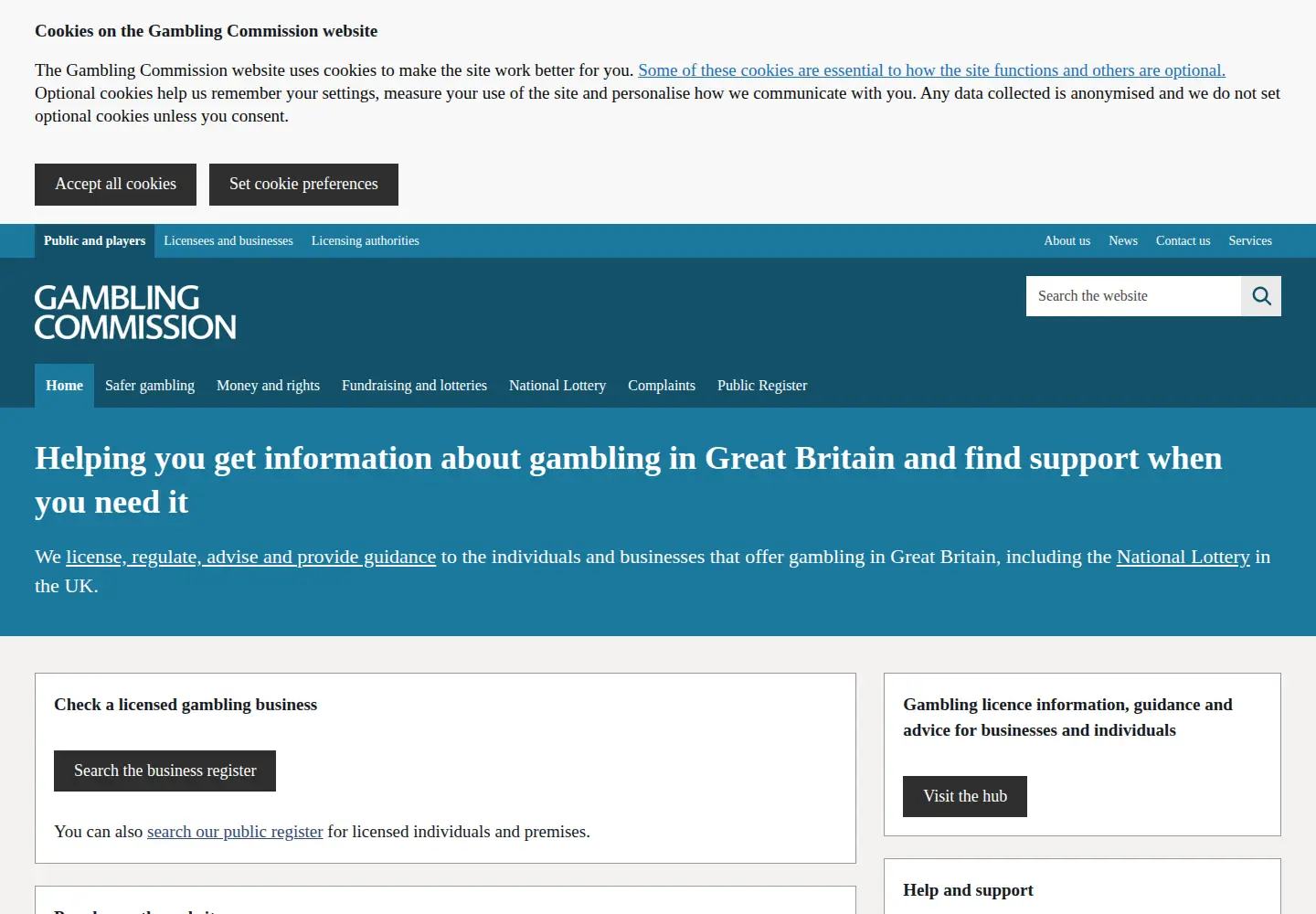 Screenshot of gamblingcommission.gov.uk