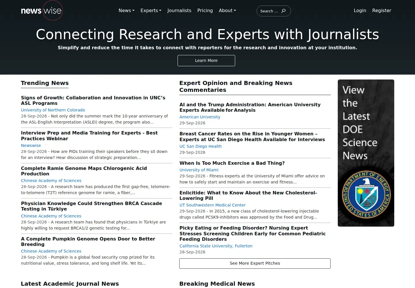 Screenshot of newswise.com