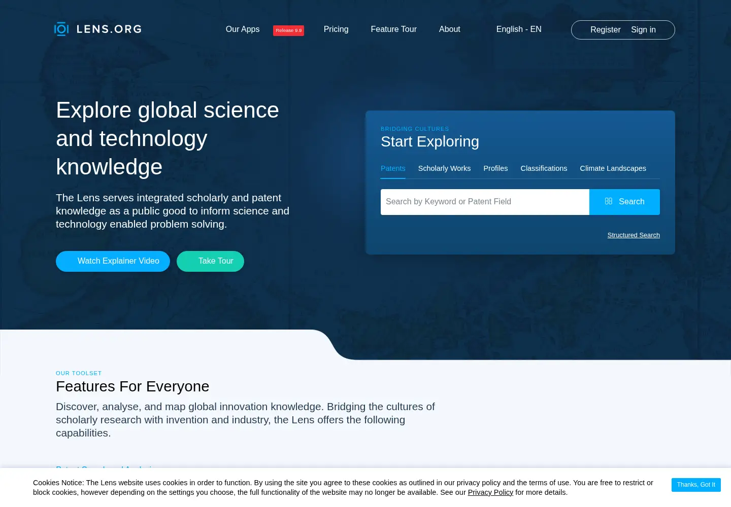Screenshot of lens.org