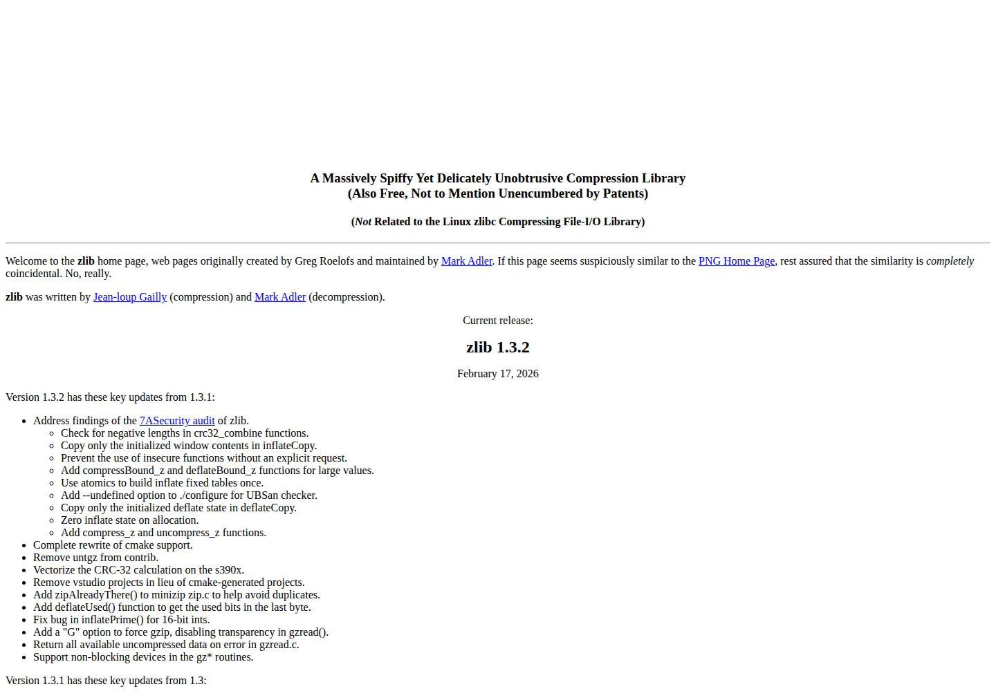 Screenshot of zlib.net