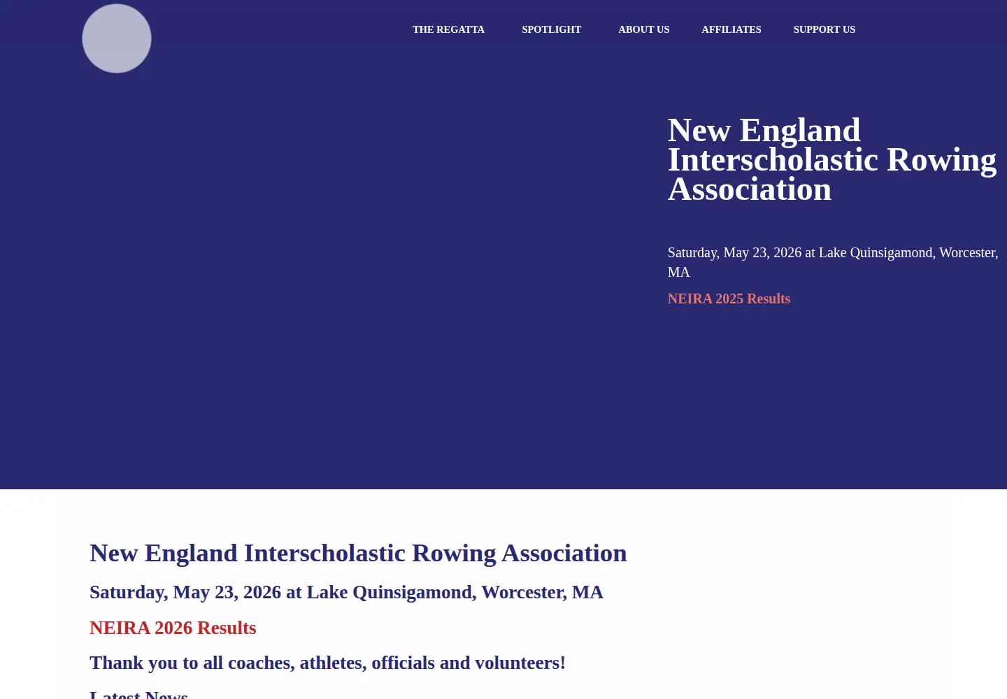 Captured homepage of neirarowing.org in the current scan