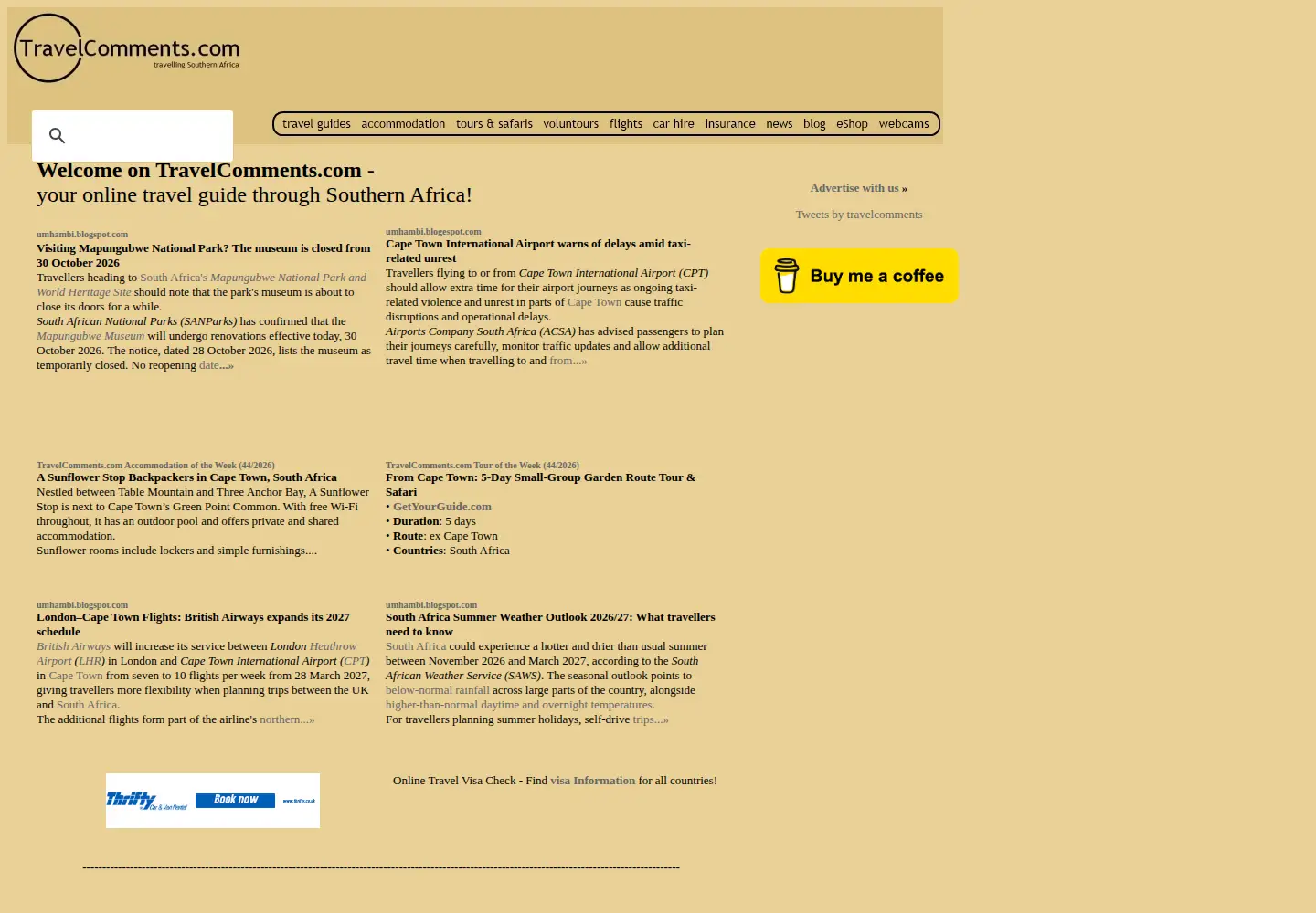 Captured homepage of travelcomments.com in the current scan