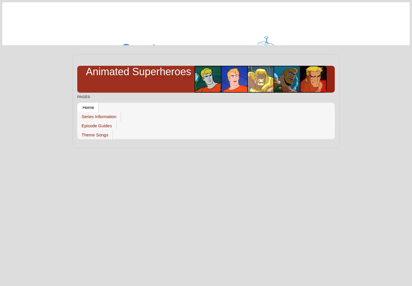 Captured homepage of animatedsuperheroes.com in the current scan