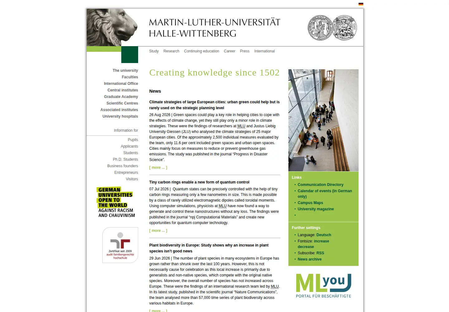 Screenshot of uni-halle.de