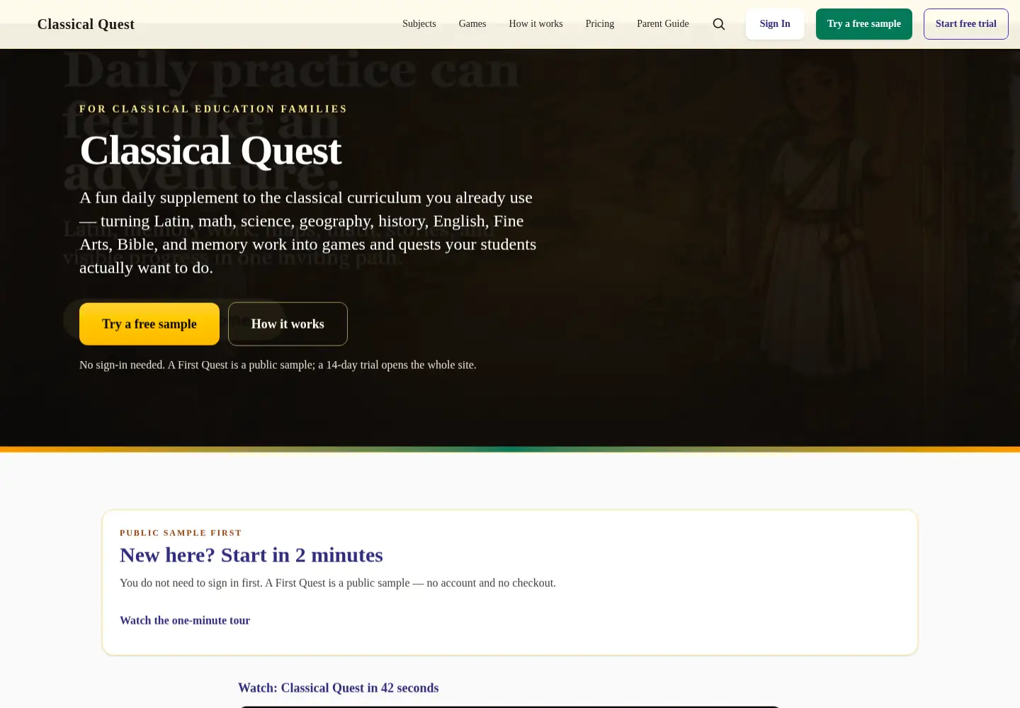 Screenshot of classicalquest.com