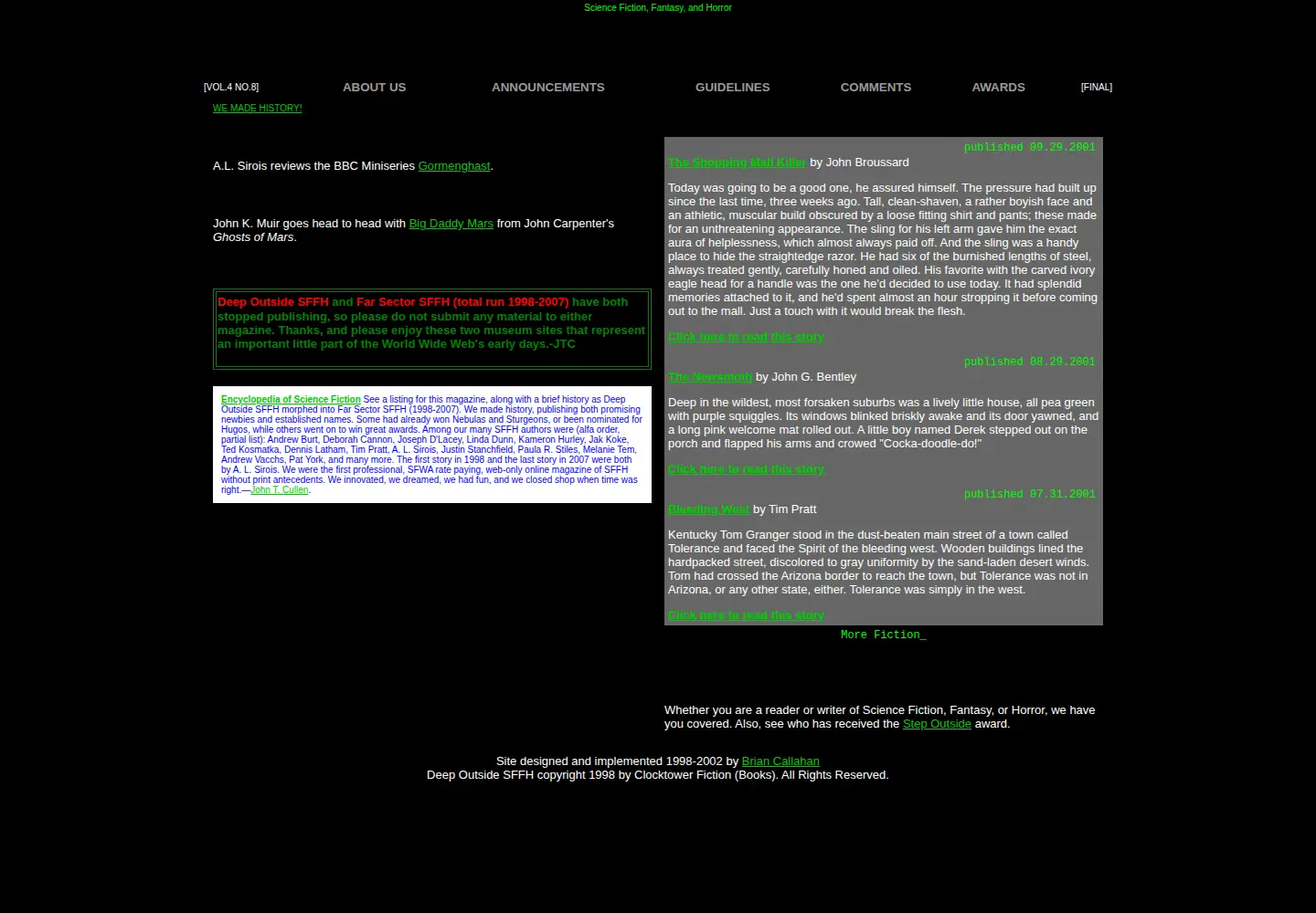 Captured homepage of deepoutside.com in the current scan