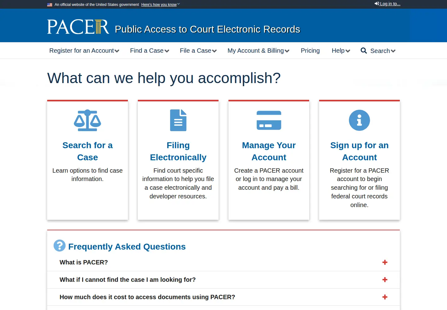 Screenshot of pacer.gov