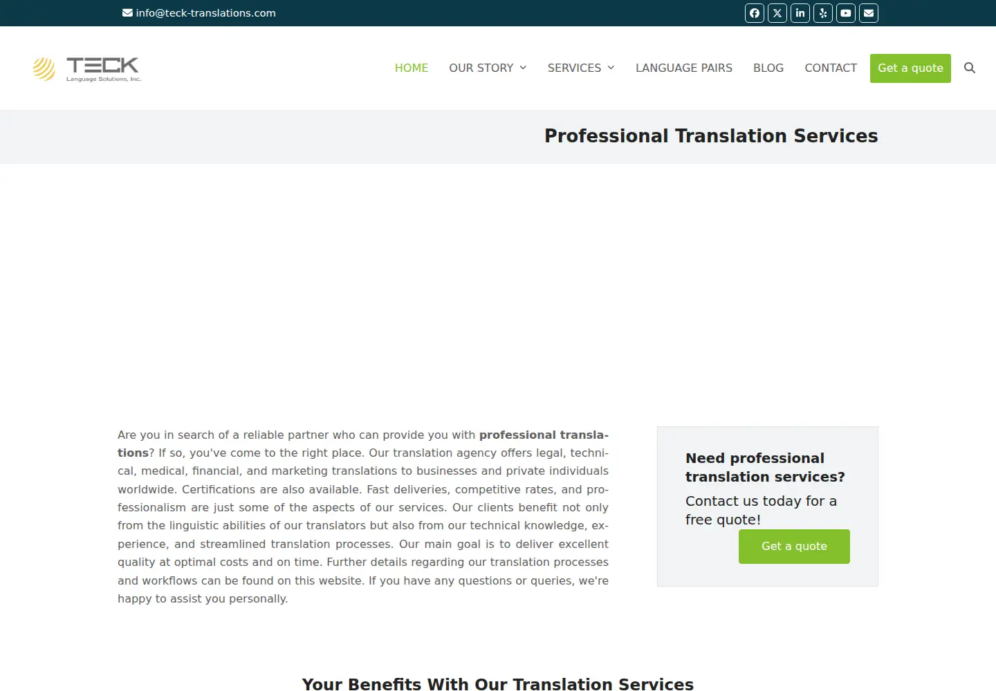 Captured homepage of teck-translations.com in the current scan