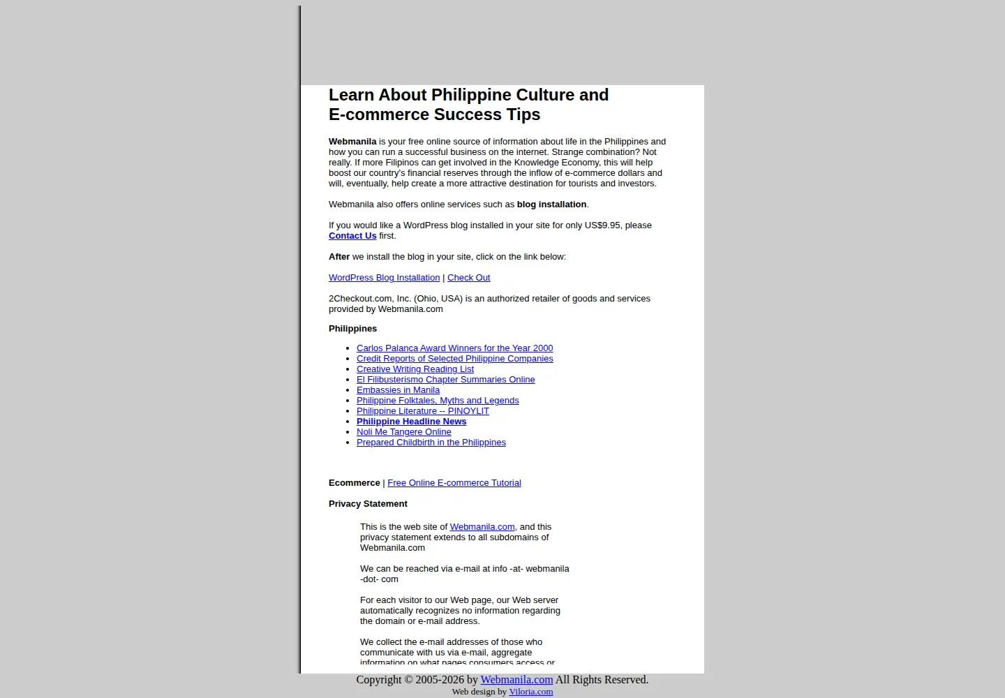 Captured homepage of webmanila.com in the current scan