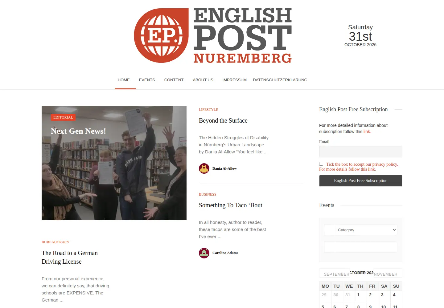 Captured homepage of englishpost.de in the current scan