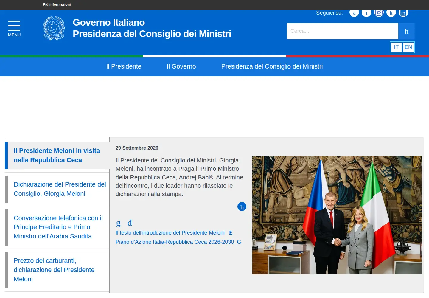 Screenshot of governo.it