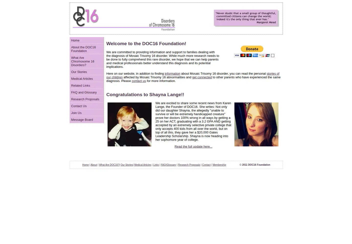 Screenshot of trisomy16.org