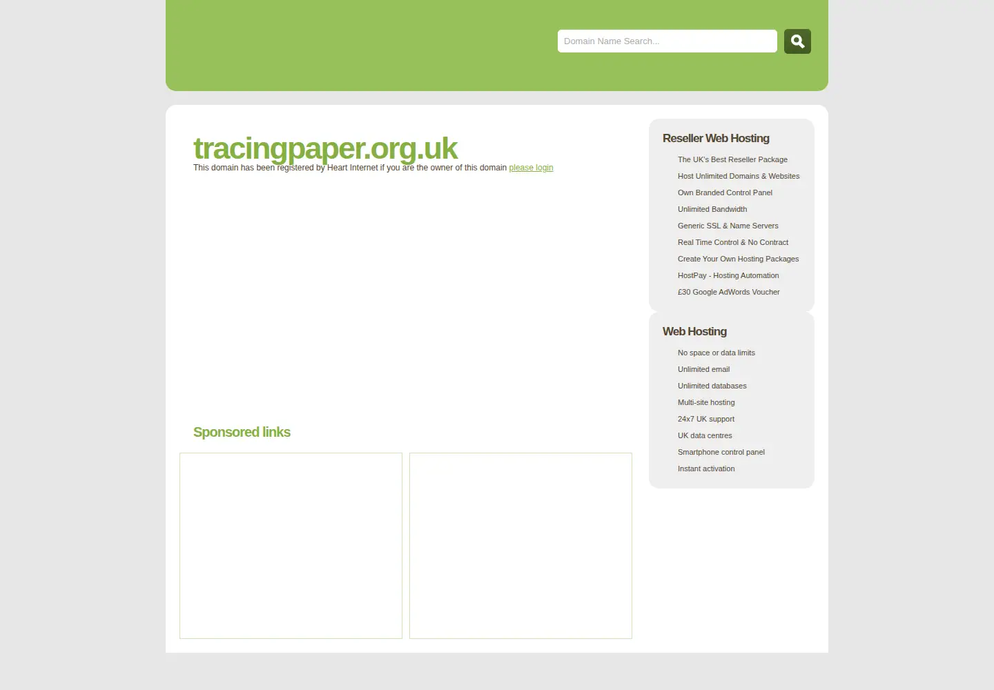 Captured homepage of tracingpaper.org.uk in the current scan