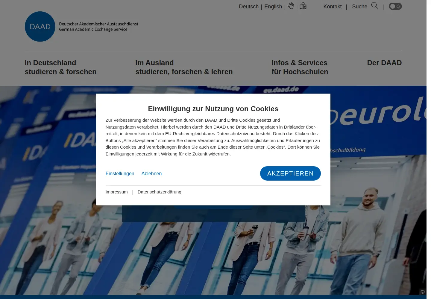 Screenshot of daad.de
