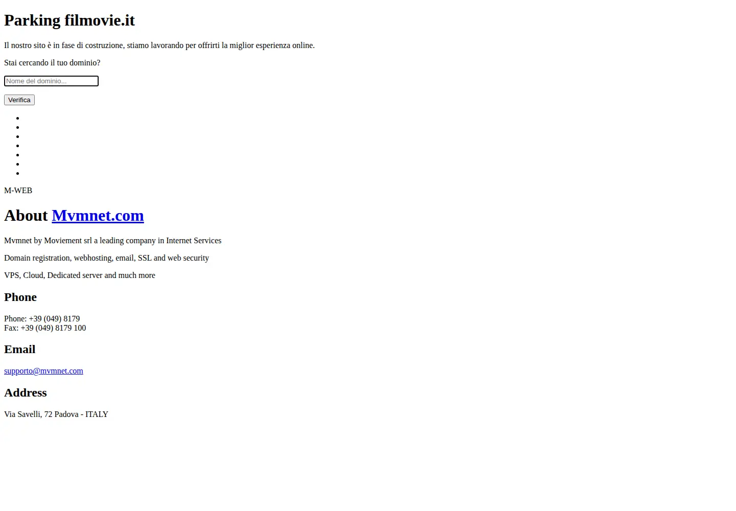 Captured homepage of filmovie.it in the current scan