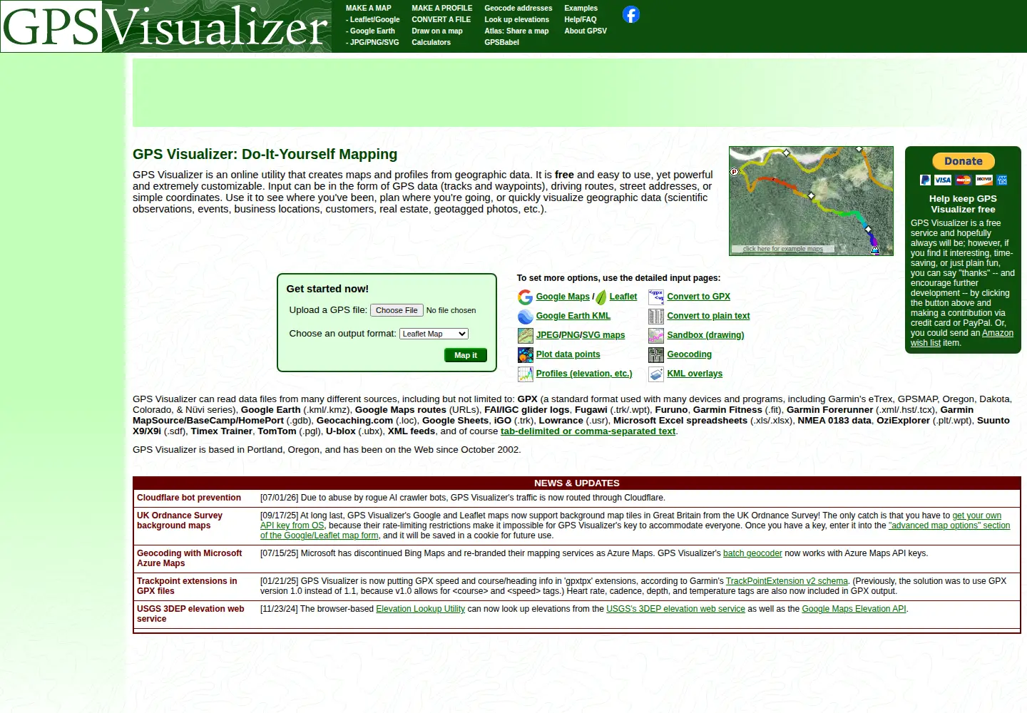 Screenshot of gpsvisualizer.com