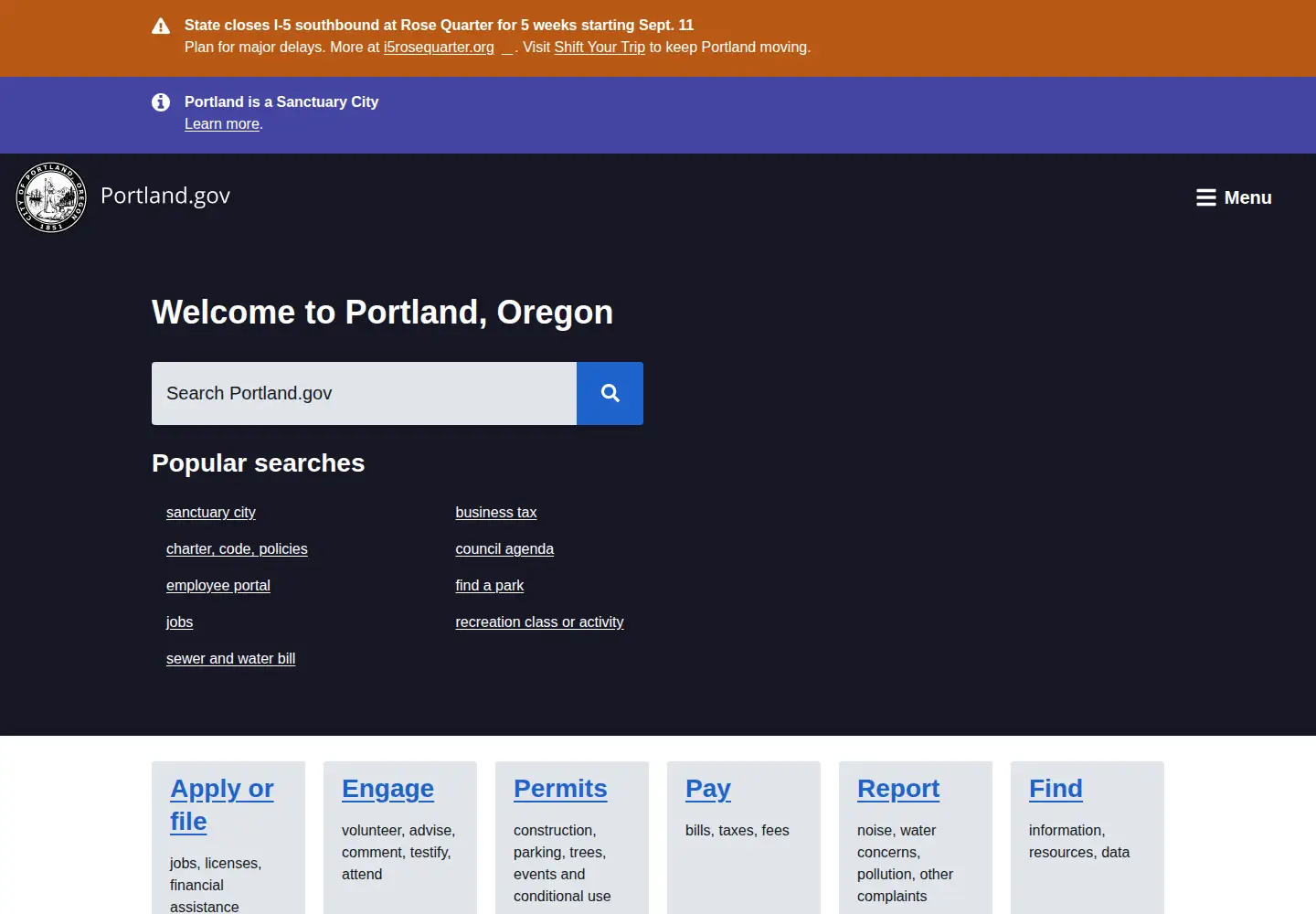 Screenshot of portland.gov