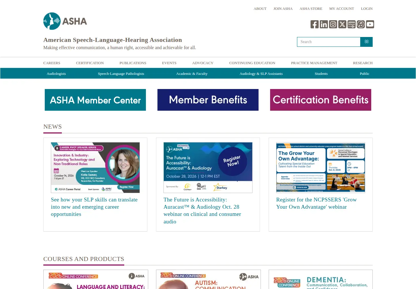 Screenshot of asha.org