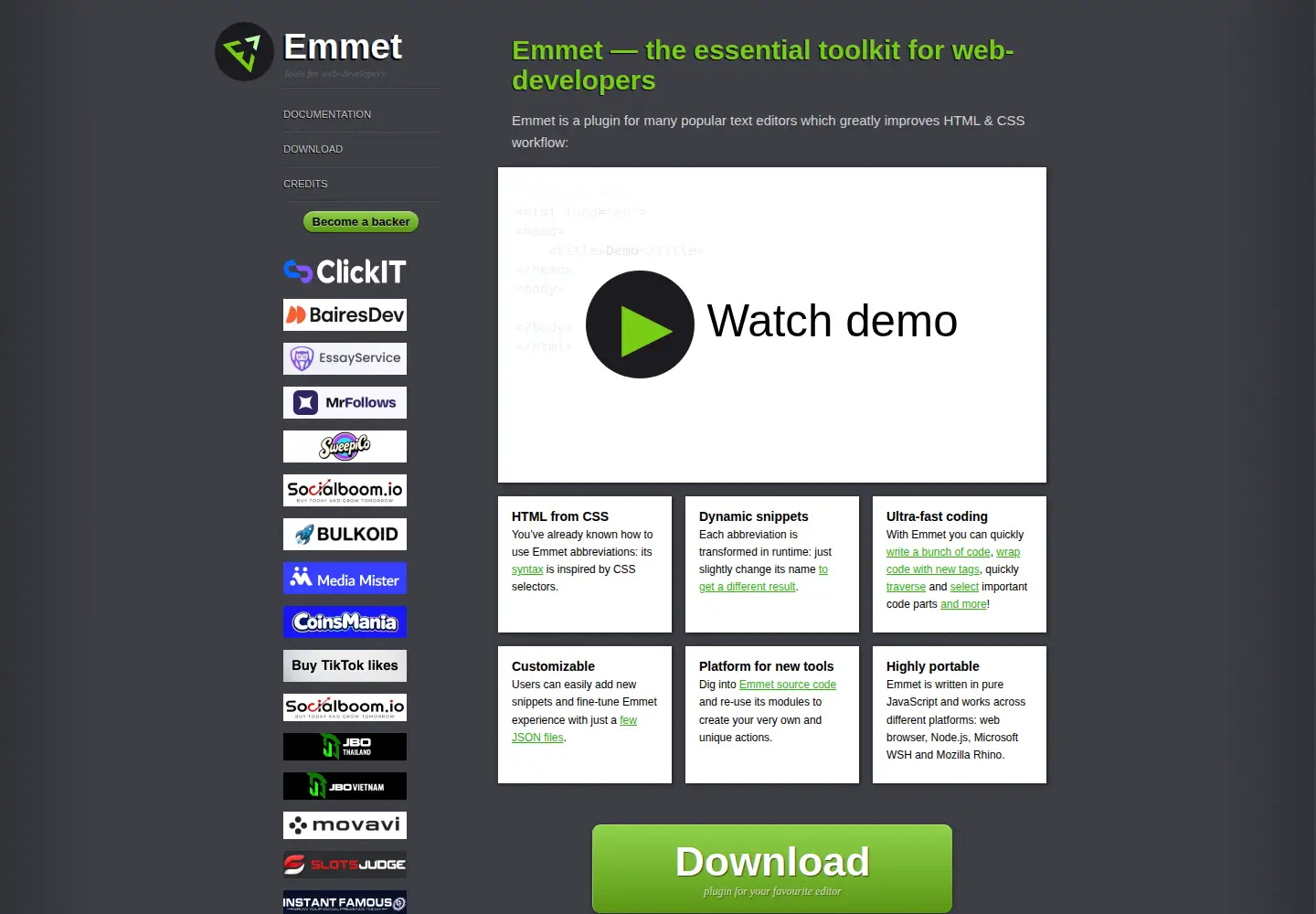 Screenshot of emmet.io