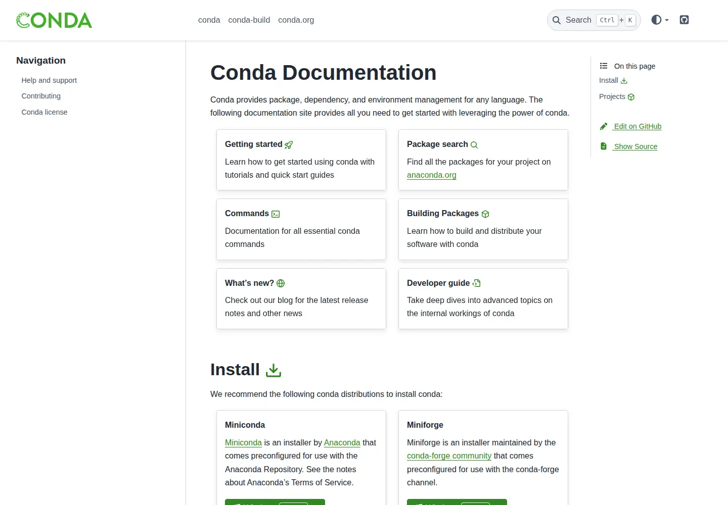 Screenshot of conda.io