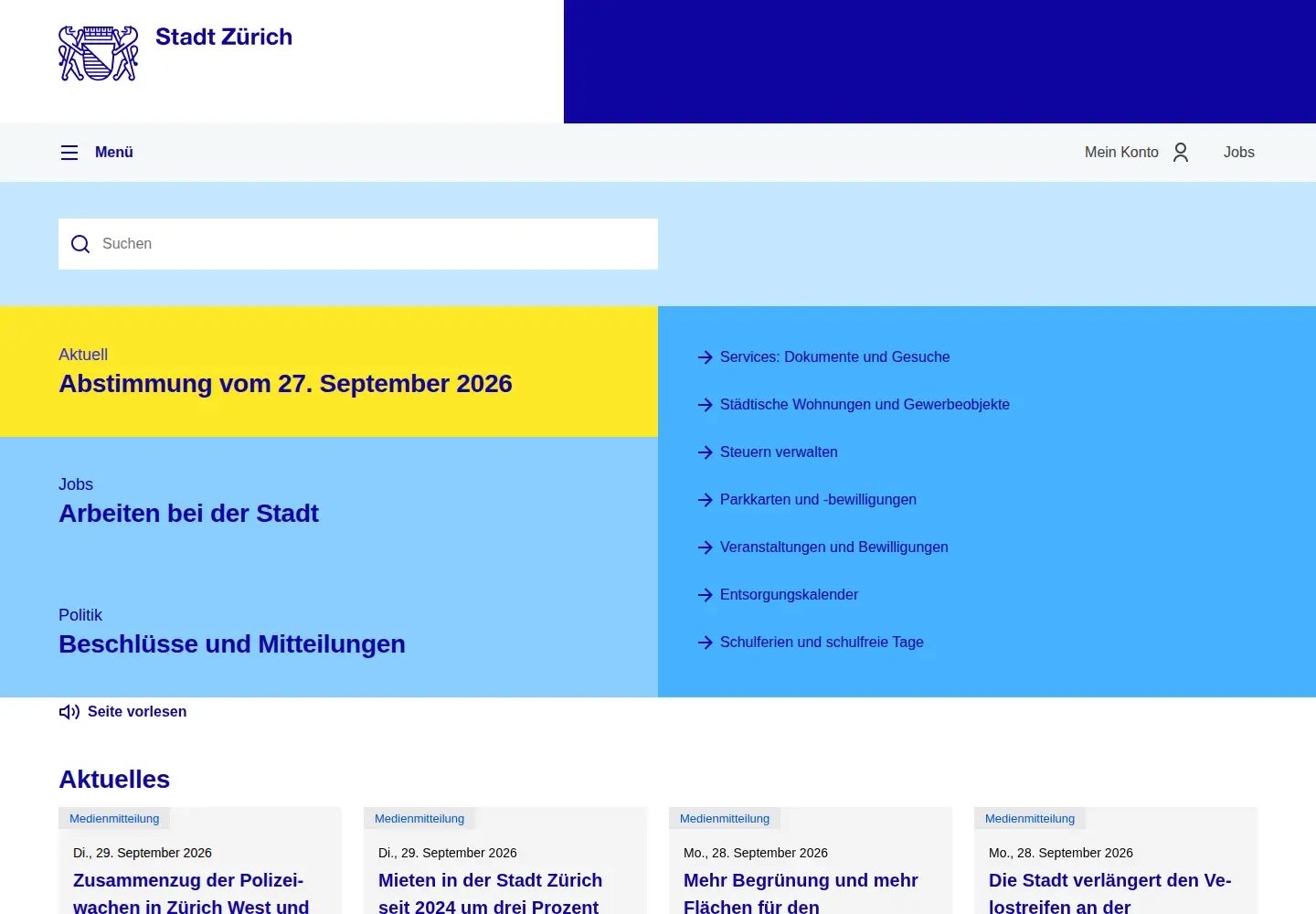 Screenshot of stadt-zuerich.ch