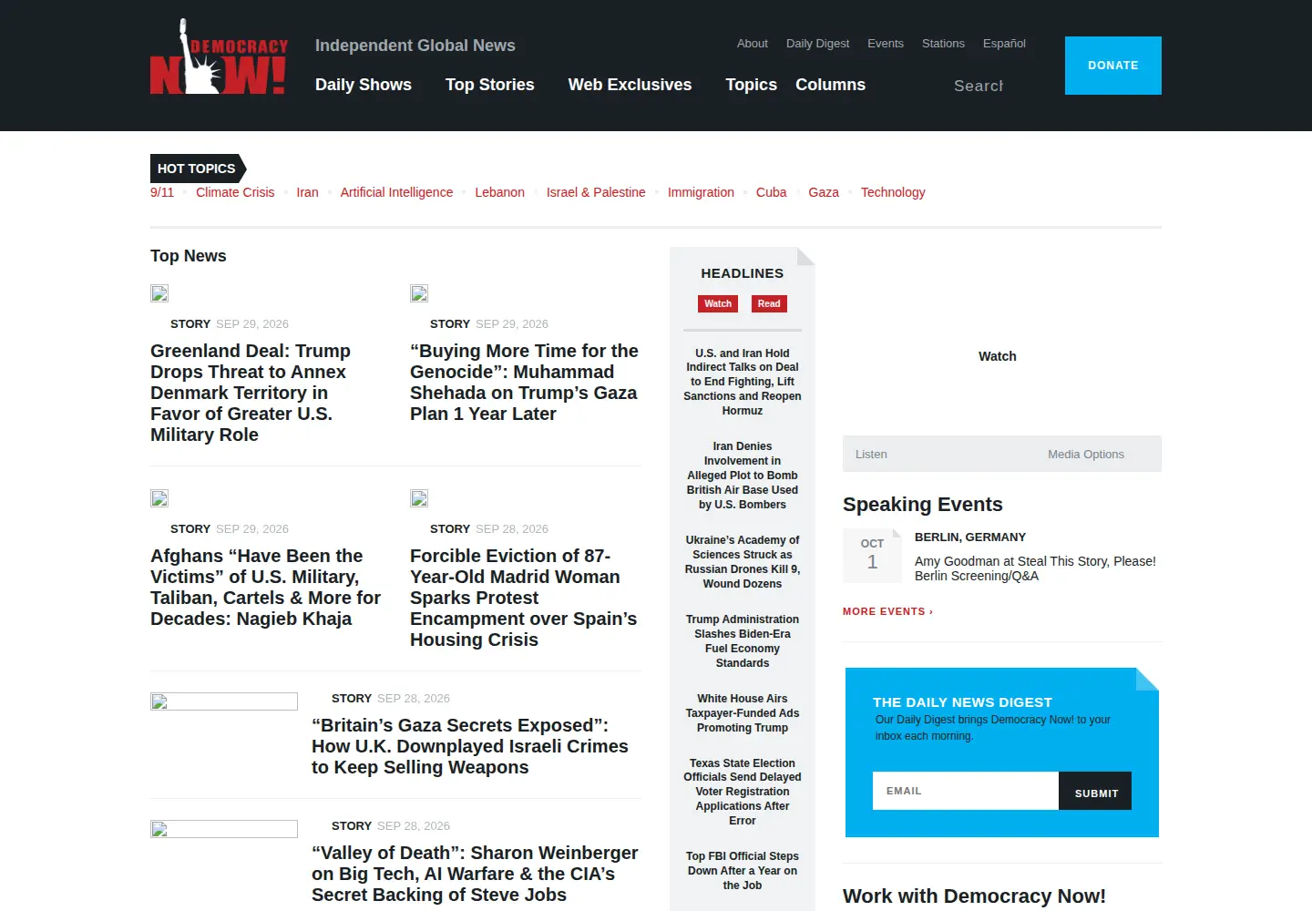Screenshot of democracynow.org