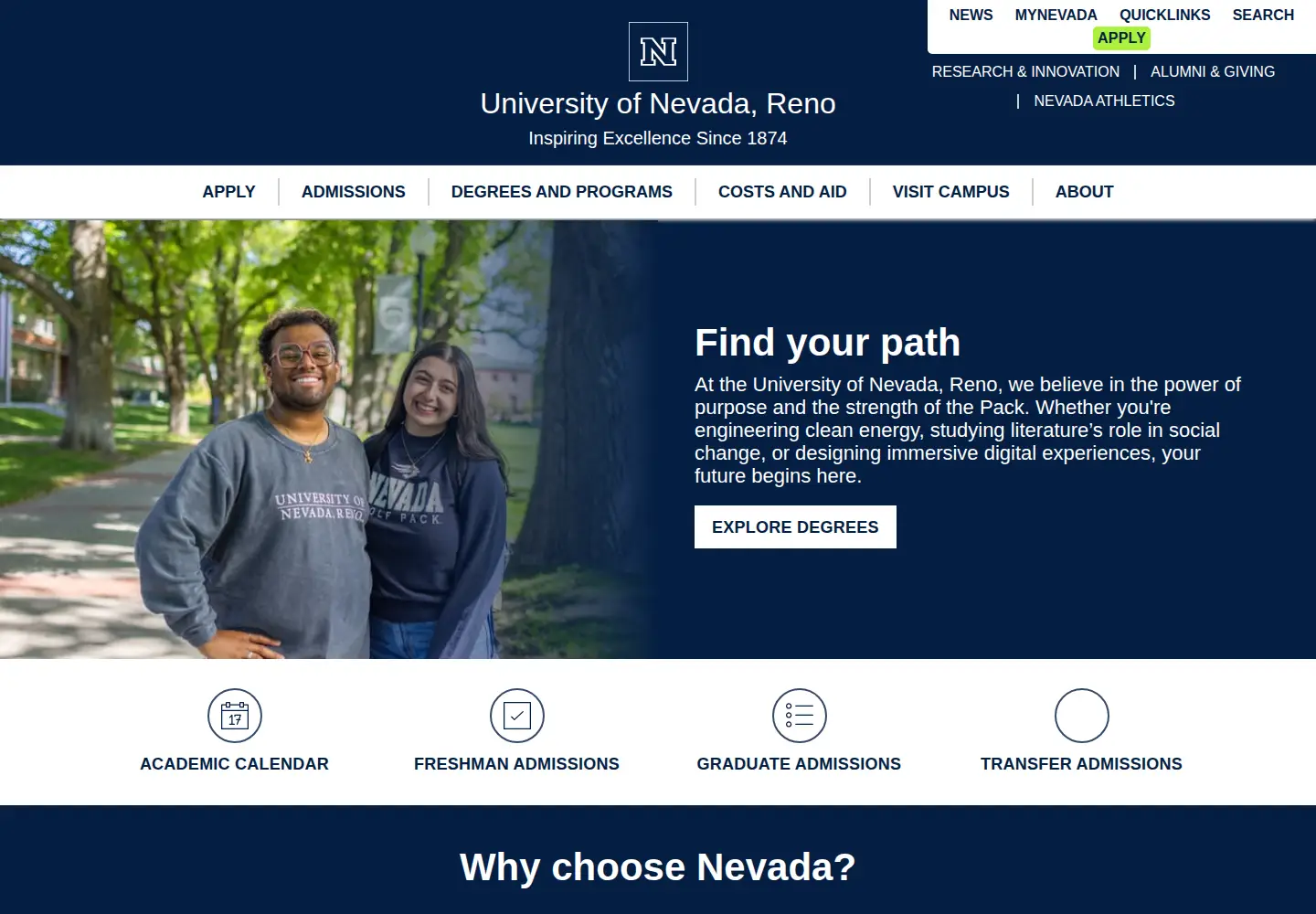 Screenshot of unr.edu