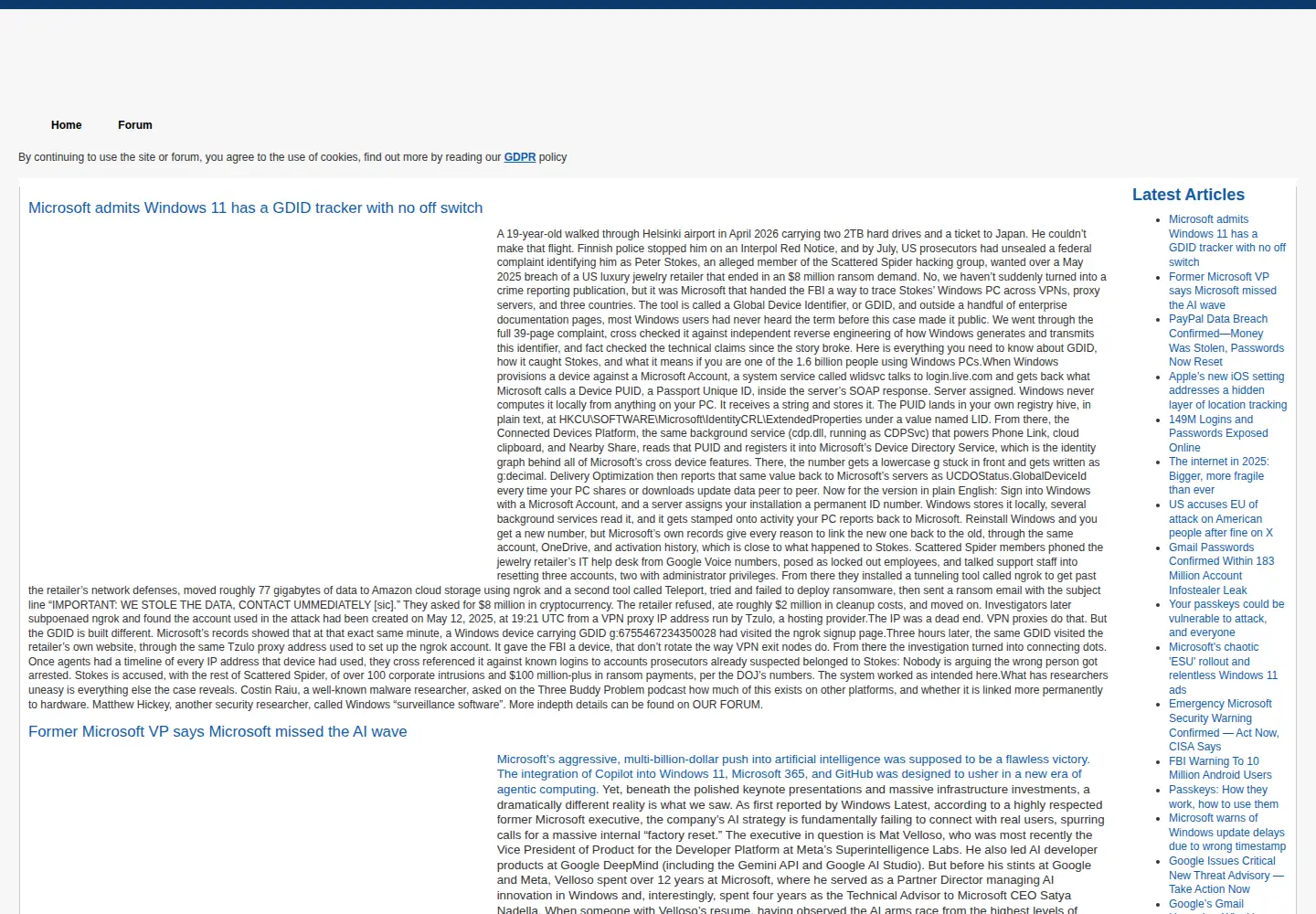 Captured homepage of windows7newsinfo.com in the current scan