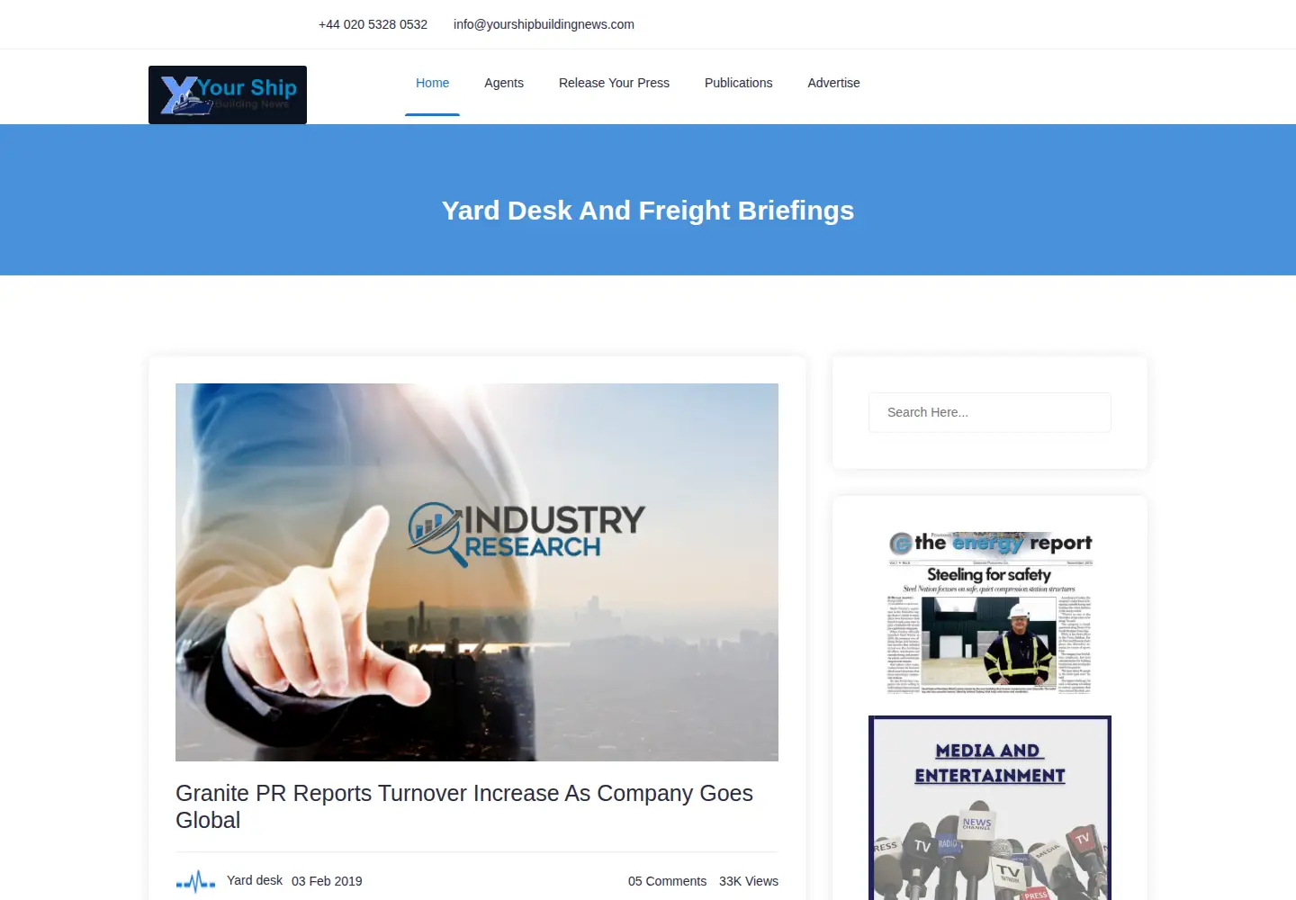 Captured homepage of yourshipbuildingnews.com in the current scan