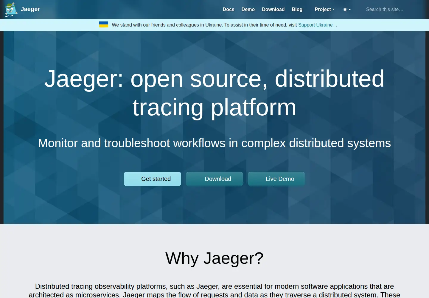 Screenshot of jaegertracing.io