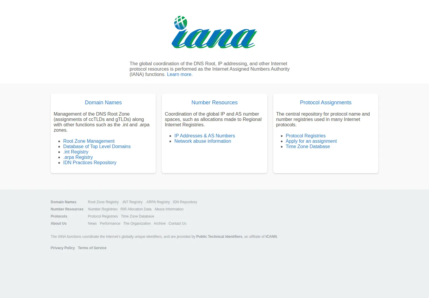 Screenshot of iana.org