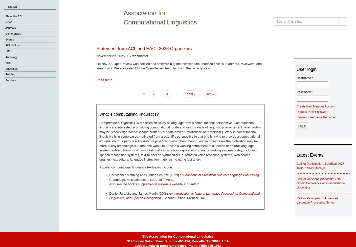 Screenshot of aclweb.org