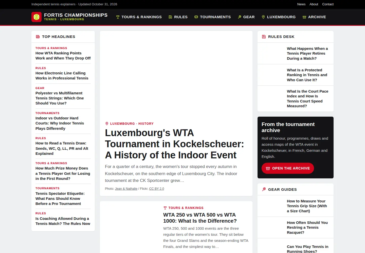 Captured homepage of fortis-championships.lu in the current scan