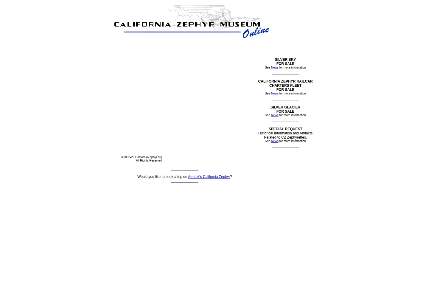 Captured homepage of californiazephyr.org in the current scan