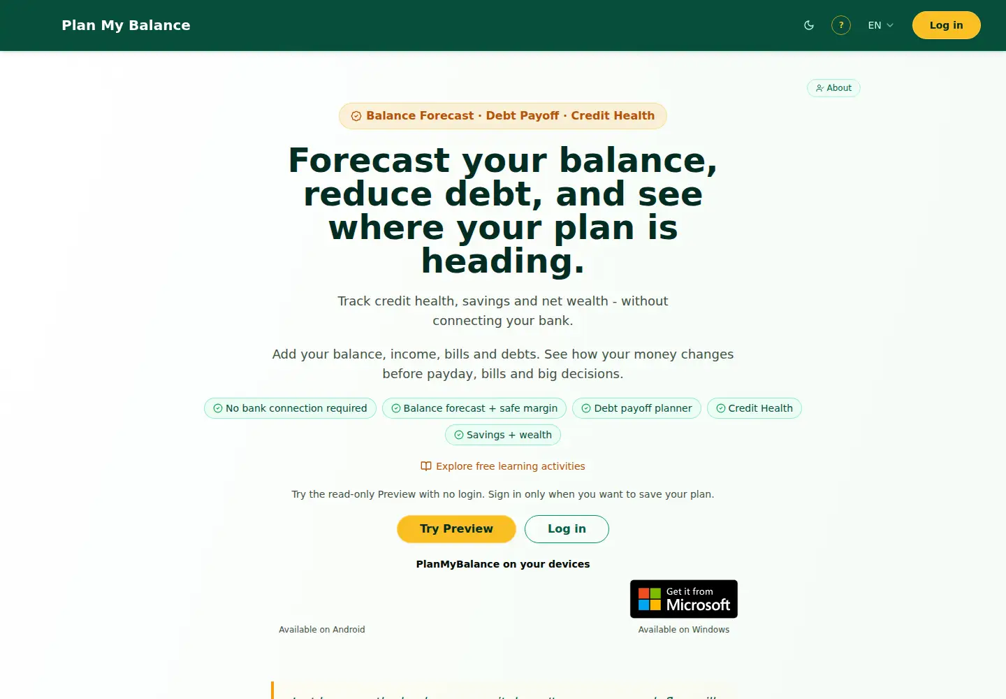 Screenshot of planmybalance.com