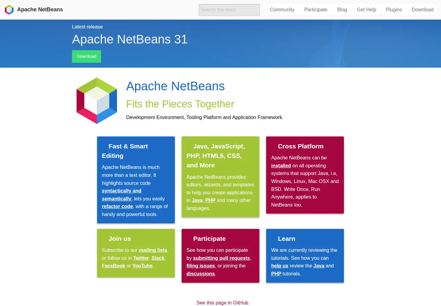 Captured homepage of netbeans.org in the current scan