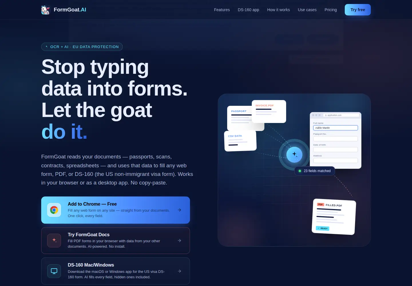Screenshot of formgoat.ai