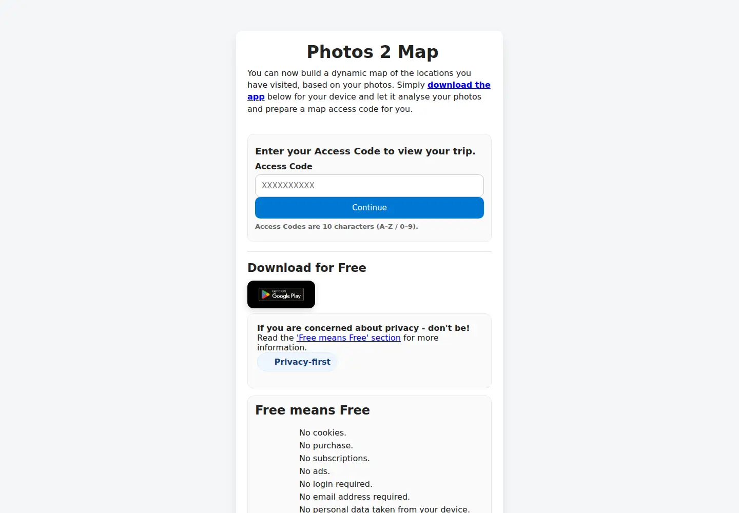 Screenshot of photos2map.com