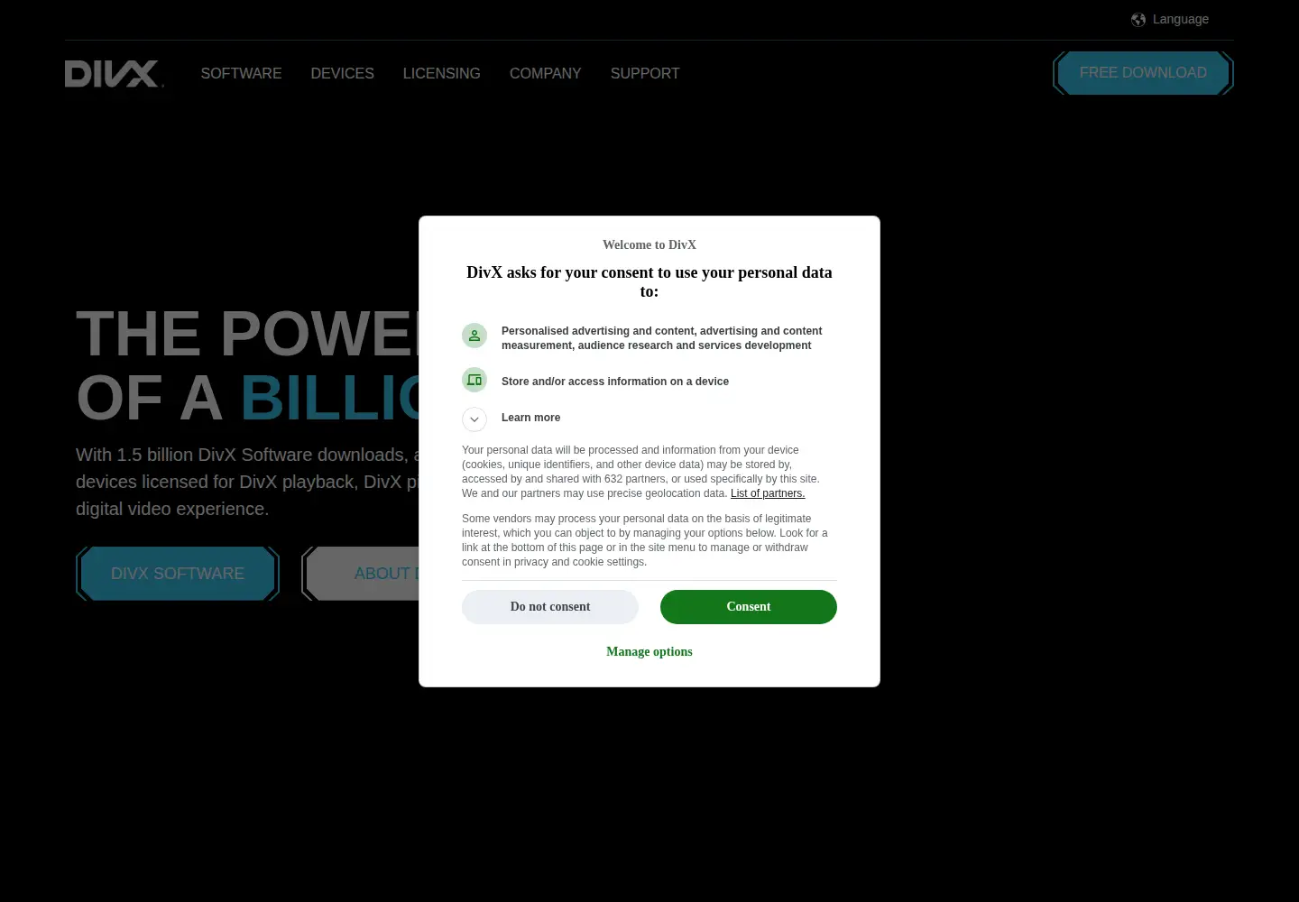 Screenshot of divx.com