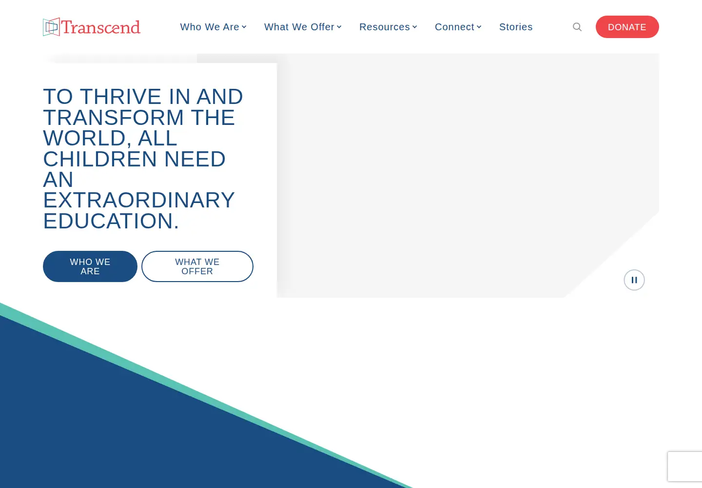 Captured homepage of transcendeducation.org in the current scan