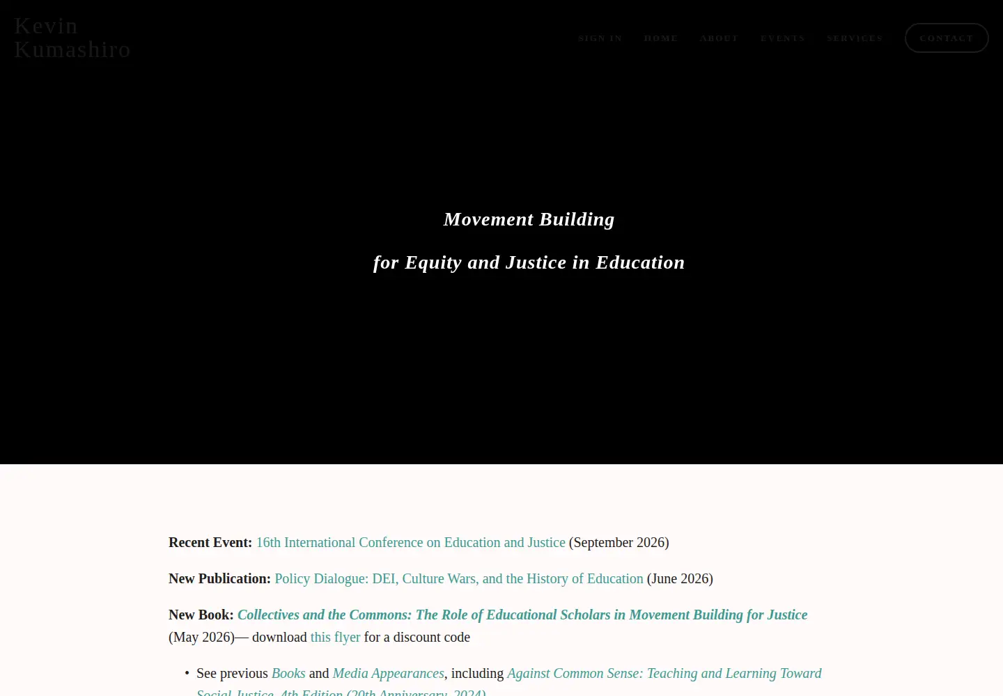 Captured homepage of kevinkumashiro.com in the current scan