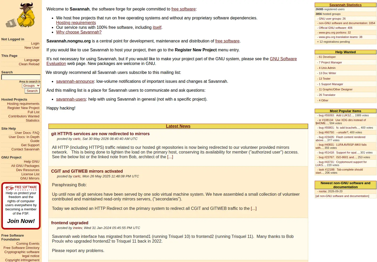 Screenshot of nongnu.org
