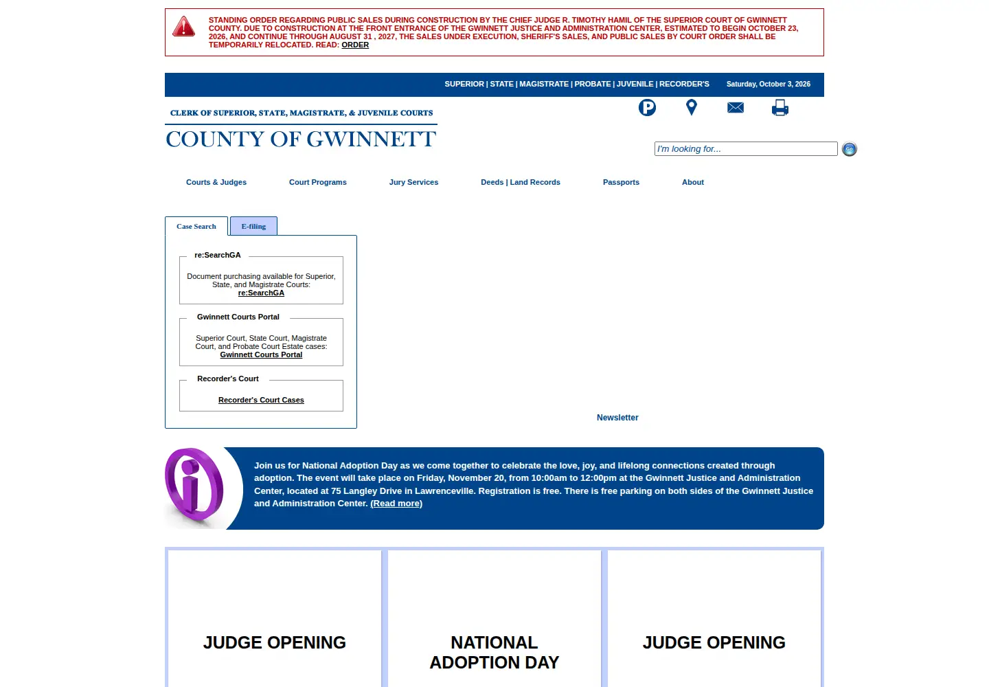 Screenshot of gwinnettcourts.com