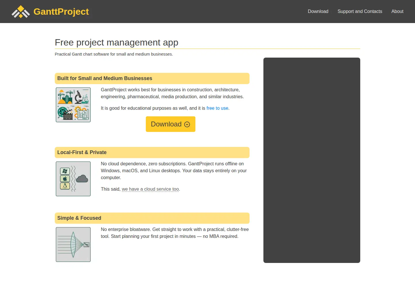 Captured homepage of ganttproject.biz in the current scan
