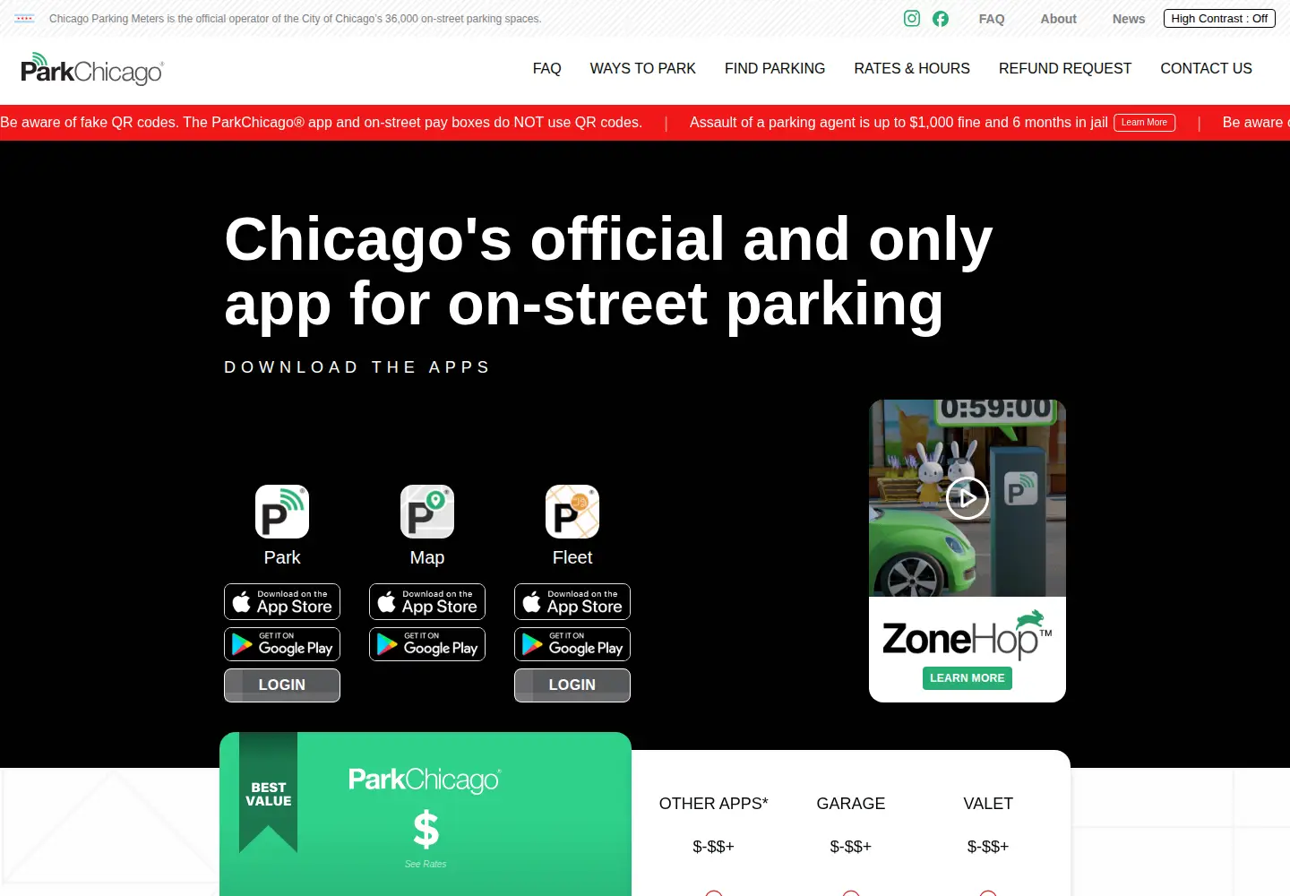 Captured homepage of parkchicago.com in the current scan