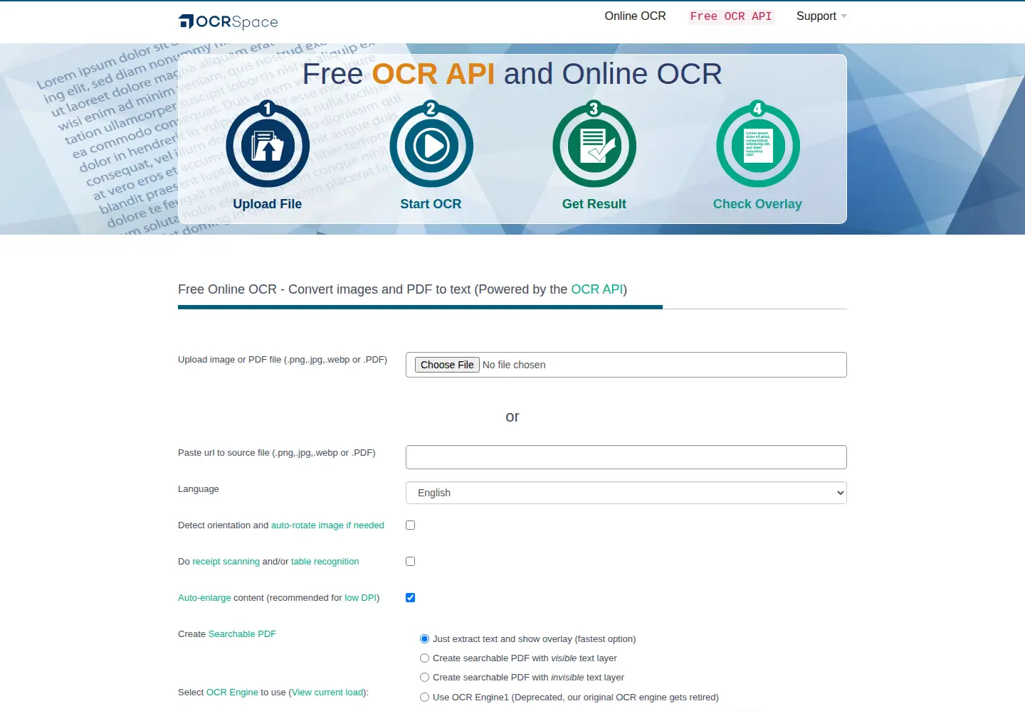 Screenshot of ocr.space